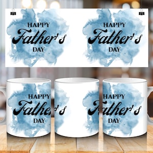 Glücklicher Vatertag Becher wickeln für Sublimation, Vatertag Becher PNG, Geschenke für Papa, Aquarell Becher für Papa 11/15 oz, Blauer Fleck PNG Design