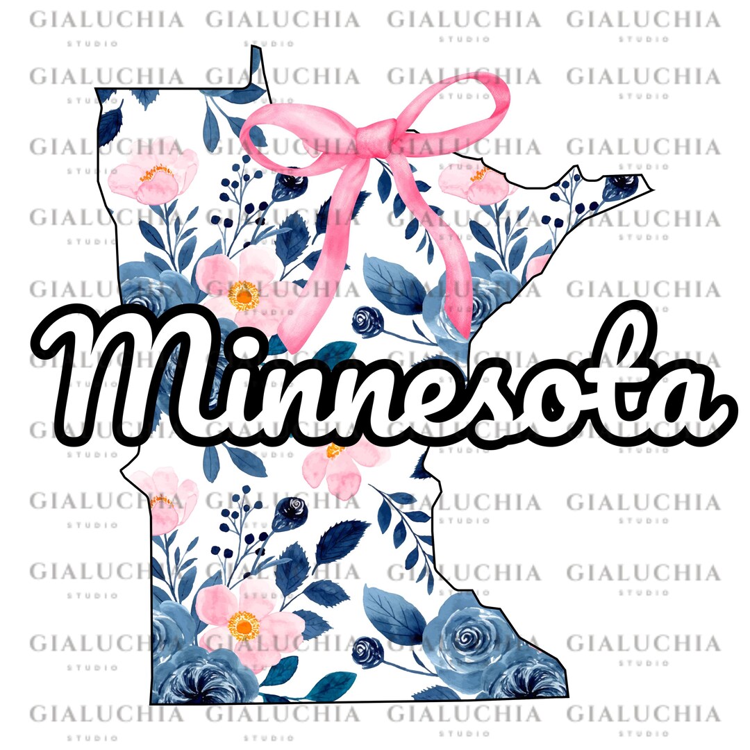 Watercolor Floral State Map of Minnesota Png, Coquette Aesthetic Bow ...
