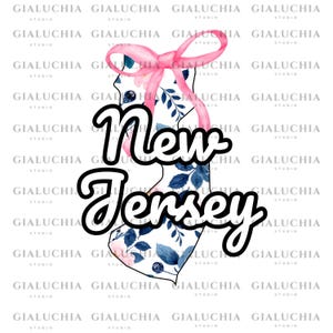 Watercolor Floral State Map of New Jersey png, Coquette Aesthetic Bow png, Cute Feminine State Outline Clipart, Trendy Girly State png