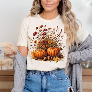 Vintage Fall Wildflower Clipart with Pumpkins, Hand-Drawn Autumn Floral PNG, Rustic Botanical Sublimation Design, Pumpkin Illustration