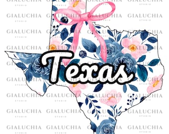 Watercolor Floral State Map of Texas png, Coquette Aesthetic Bow png, Cute Feminine State Outline Clipart, Trendy Girly State Design