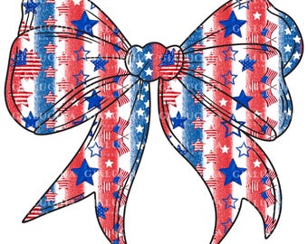USA Flag Coquette Bow Clipart, Patriotic 4th of July PNG (Digital Download)