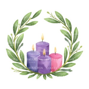 Watercolor Hand-Drawn Advent Clipart Bundle, Catholic Christmas Sublimation PNG Set, Digital Religious Elements for Christian Designs