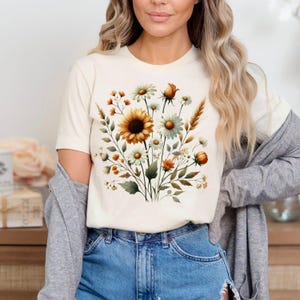 Hand Drawn Cottagecore Wildflower PNG for Sublimation, Fall Floral Bouquet Clipart in Warm Autumn Tones, Vintage Daisies Graphic Design