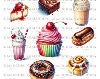 Watercolor Dessert Clipart: Sweet Treats PNG (Digital Download)