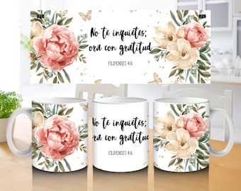 Tasse Wrap Floral Acuarela con Verso Bíblico en Español No te inquietes; Goldschmuck ist ein Muss für Männer und Frauen