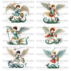 Watercolor Saint Michael The Archangel Clipart Bundle, Saint Michael png, Faith Based Designs For Sublimation, Saint Michael Illustration