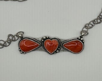 Red Spiny Heart Bar Necklace