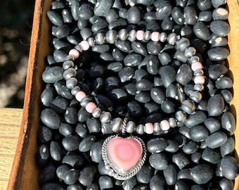 Pink Conch Charm and Sterling Silver Pearl Stretch Bracelet size 6.75
