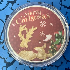 Gold Reindeer Christmas Coin: Holiday Keepsake Gift in Capsule