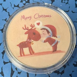 Cute Merry Christmas Coin – Santa Kissing Reindeer Collectible Holiday Gift