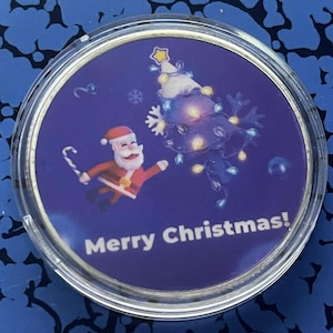 Merry Christmas Santa & Tree Coin – Fun Holiday Collectible – Xmas Gift Token in Capsule