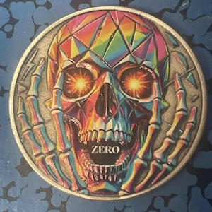 Rebellious Rainbow Skull Zero Challenge Coin: Edgy Collectible with Skeleton Middle Finger