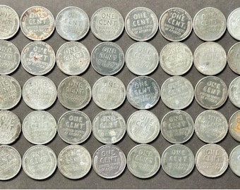 1943 Steel Wheat Penny Coin Lot - Set of 50 WWII Lincoln Cents Wartime Collection