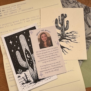 January Snail Mail Club Monthly Subscription | The Commute Theme | 4" Vinyl Sticker, Linocut Print & Junk Journal Kit | Happy Mail Gift