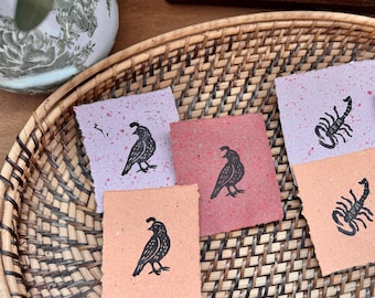 Mini Quail and Scorpion Linocut Prints on Handmade Paper | Textured Lino Prints | Wall Art | Gallery Wall Art | Nursery Wall Art Decor