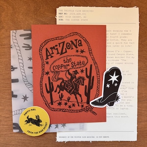 April Snail Mail Club Monthly Subscription | The Copper State Theme | 3” Vinyl Sticker, Linocut Print & Junk Journal Kit | Happy Mail