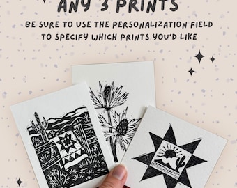 Trois impressions linogravure, mélangez et assortissez les impressions