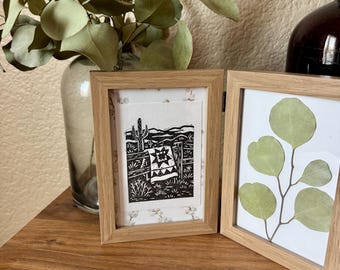 Desert Quilt on a Fence Linocut Print – Hand-Pressed Quilt Art in Black Ink, Unframed