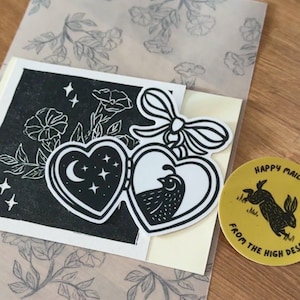 February Snail Mail Club Monthly Subscription | The Guarded Heart Theme | 3.5" Vinyl Sticker, Linocut Print & Junk Journal Kit | Happy Mail