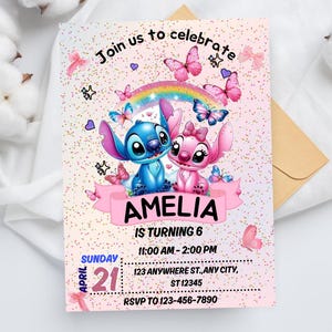 Stitch and Angel Birthday Invitation, Editable Stitch Birthday Invitation, Digital Party Invite, Stitch Birthday Party Invitation Printable