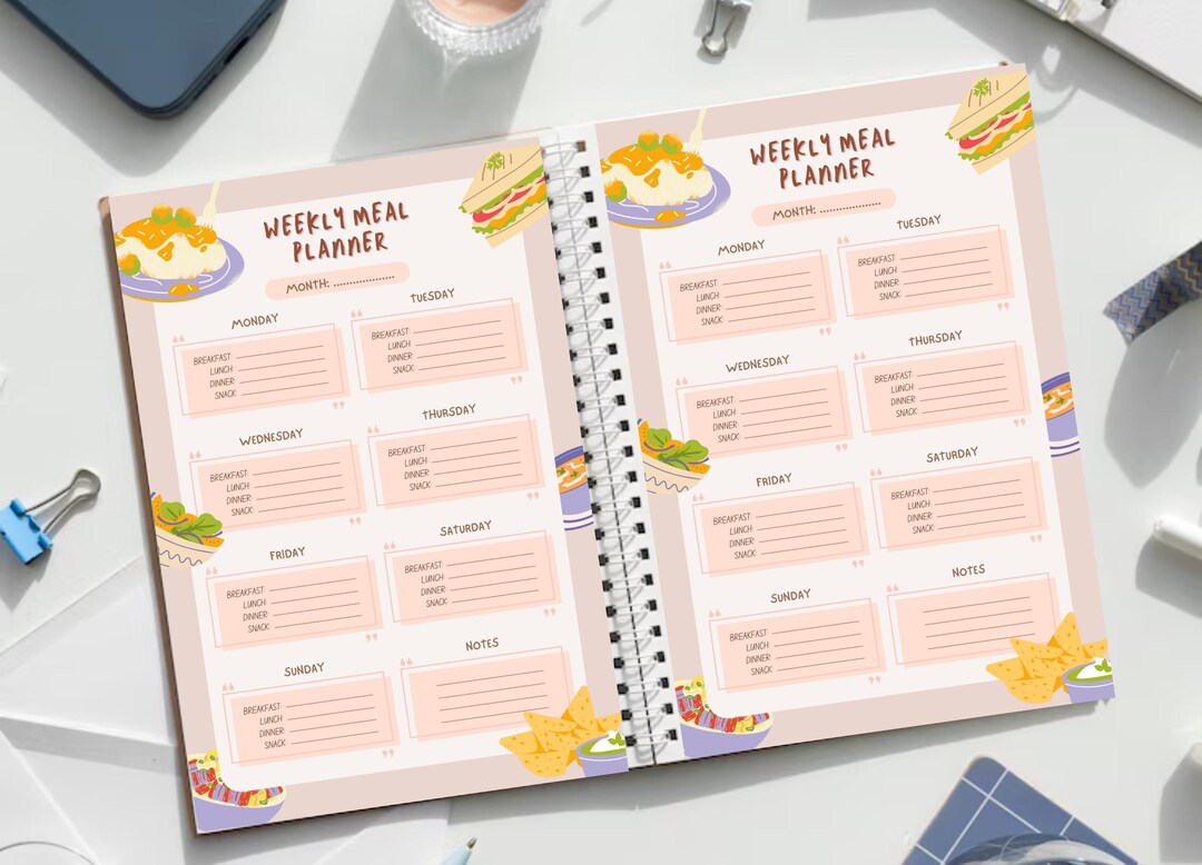 Peach Pink Food Weekly Meal Planner Poster, Cute Colorful Weekly Menu ...