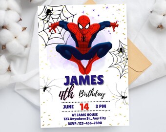 Modèle d'invitation d'anniversaire Spiderman en téléchargement immédiat - Invitation imprimable de fête d'anniversaire de Spider-man - carte d'invitation de fête garçon modifiable