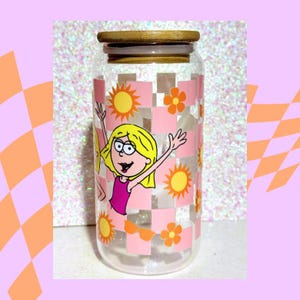 Lizzie McGuire Inspired 16 oz Glass Tumbler | 90s Y2K Iced Coffee Cups | Millennial Cartoon Nostalgia Gifts