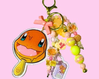 Kawaii Fire Lizard Bag Charm: Acrylic Pocket Monster Keychain