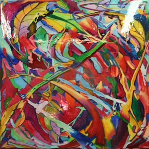 Huge abstract painting modern triptych art mirror finish Jungle abstract garden theme