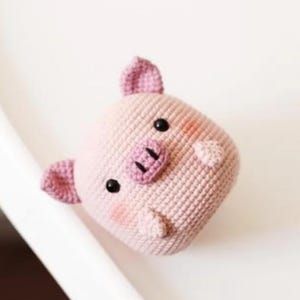 Cute Pig Head Crochet Plush - Handcrafted Crochet , Crochet Pattern