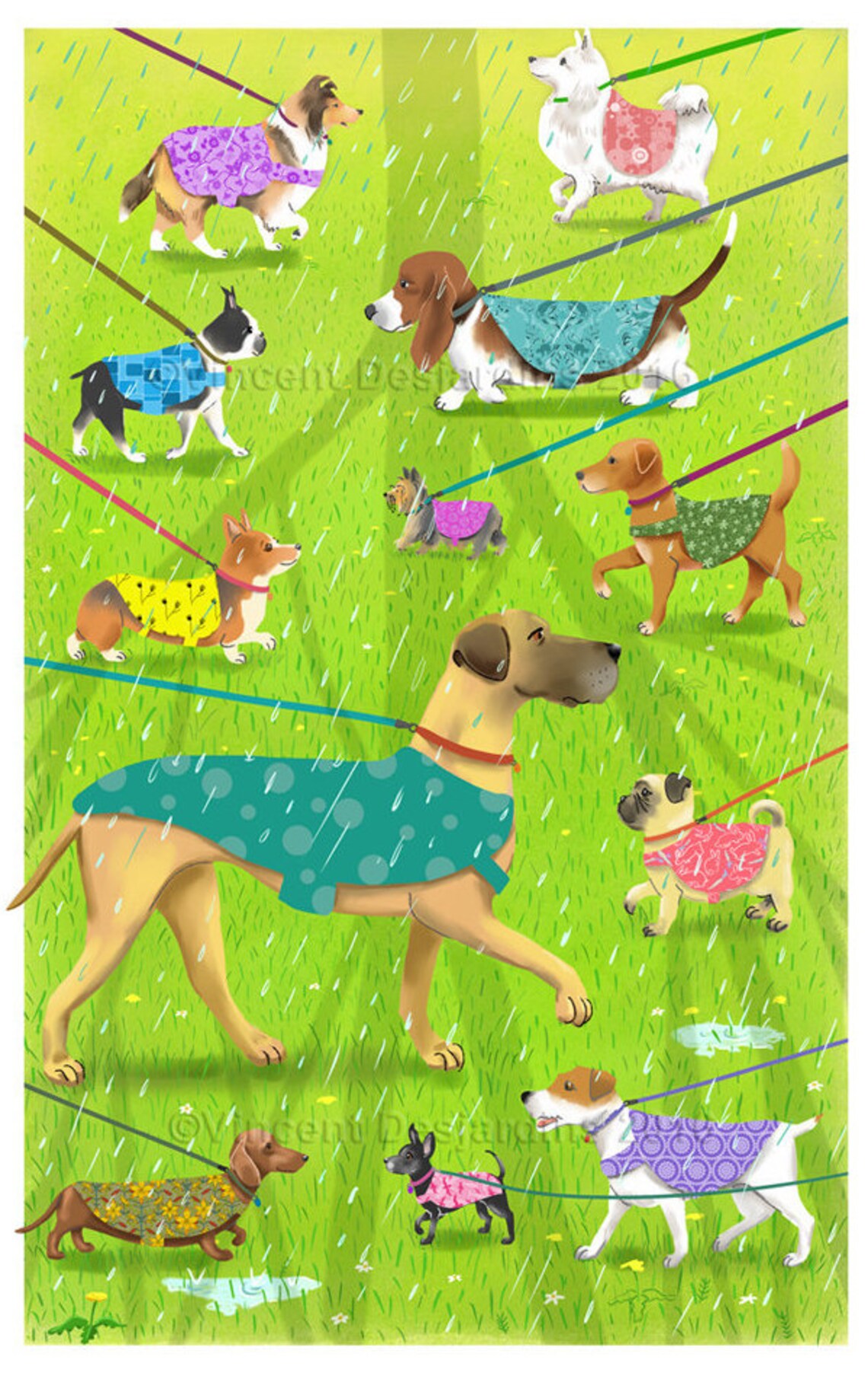 Mini Poster Dogs in Raincoats Print of Original Illustration Etsy