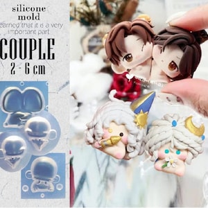 Couple Face Doll Clear Silicone Chibi Figure Anime Clay Statue Cake Decoration Sugar Art Key Chain Multi Proposal Mold