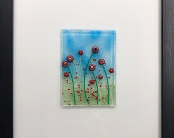 Field of Poppies, Fused Glass Wall Art