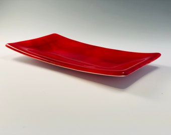 Red Fused glass sushi dish