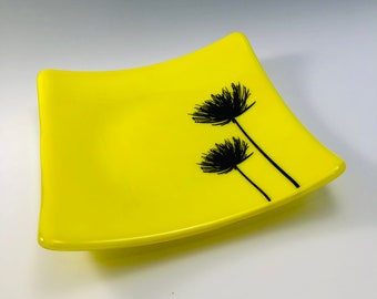 Bright Yellow flower large fused glass dish
