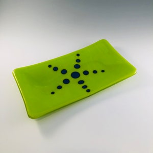 Neon Green and Turquoise fused glass sushi dish