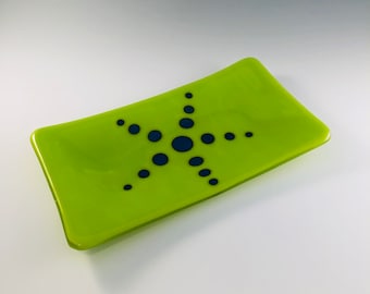 Neon Green and Turquoise fused glass sushi dish
