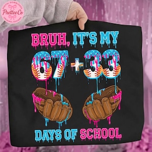 Cara, são meus 67+33 dias de aula (PNG), sorvete com estampa de beisebol, PNG engraçado para meninos e crianças no 100º dia de aula, estampa de camiseta para os 100 dias de aula