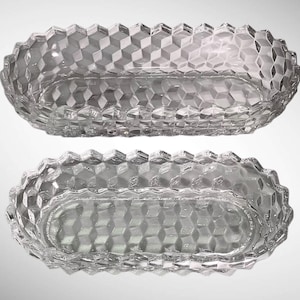 Fostoria American Clear Glass Oval Nesting Bowls Set & Two Piece Diamond Point Serving Dishes