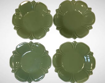 Set of 4 Pier 1 Imports Sage Green Flower Petal Stoneware 6" Appetizer Plates