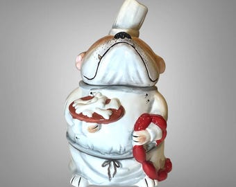 Vintage Bulldog Chef Ceramic Cookie Jar & Sausage Dog Treat Canister