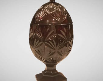 Vtg Cristal D'Arques Luminarc Ruby Red Egg Candy Dish w/ Lid 8-3/4" Compote