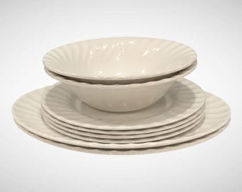 Churchill England White Swirl Ironstone Dinnerware Set: 8-Piece Serving & Plates