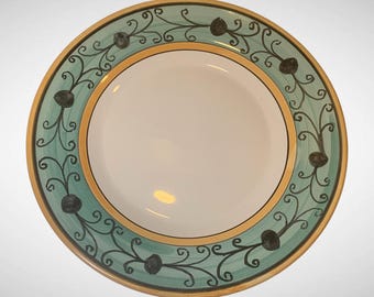 Set of 8 Michelangelo Raffaello Italian Plates & Green Scroll Border