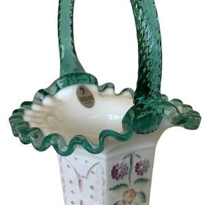 Fenton Glass Basket Painted Flowers - Etsy