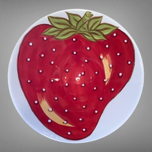Large Vintage R.B. Bernarda Portugal Ceramic Strawberry Serving Bowl & Fruit Pedestal Centerpiece