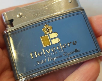 Vintage 1960's Beaver Belvedere Filter Tip Virginia Cigarettes Advertising Lighter, Made In Japan, Flat Lighter Unused Wick Untested