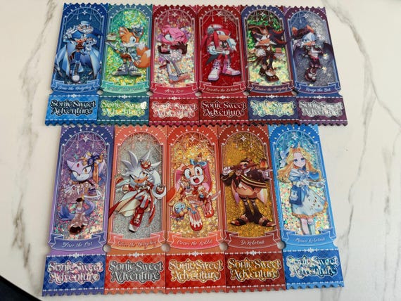 Sonic the Hedgehog Giltter acrylic Card: Double-sided Decorative Acrylic Pane. Sonic, Shadow, Amy, Maria, Fan Merch Collection