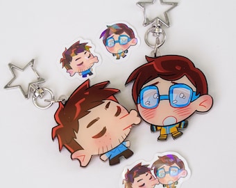 Dispatch Waterboy & Robert Kissing Acrylic Magnetic Keychain + Sticker Set | Fanmade Chibi Couple Merch